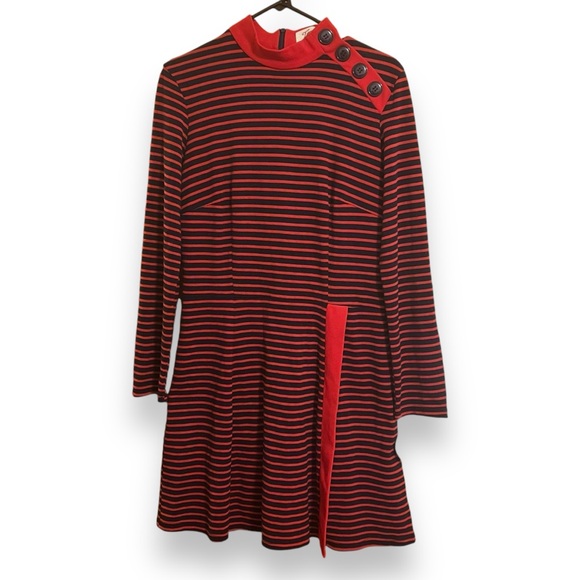 Bettie Page by Tatyana Kneelength Striped Mockneck Skater Swing Dress - Picture 2 of 7